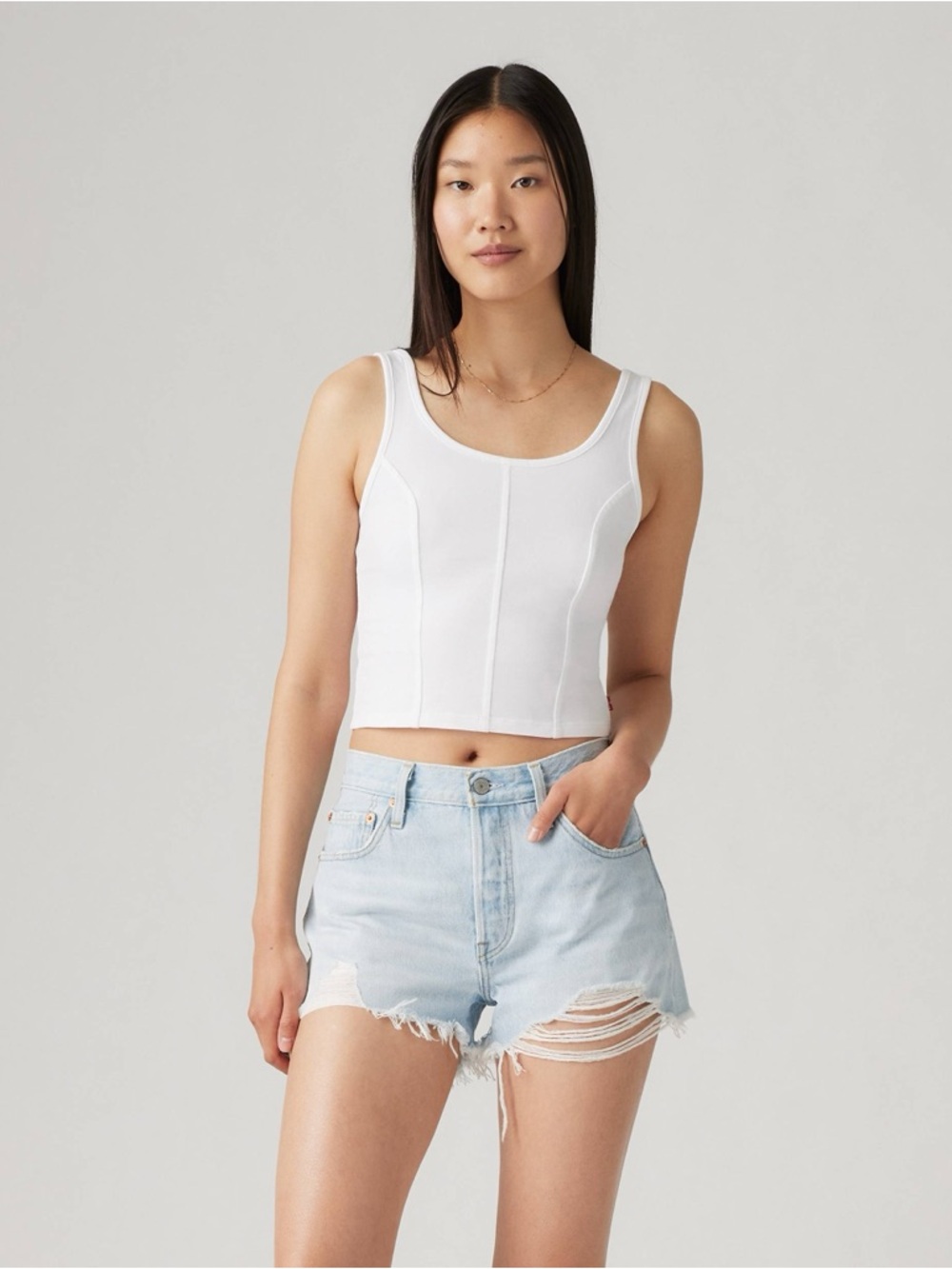 Happily Grey White Ribbed Scoop Neck Tank